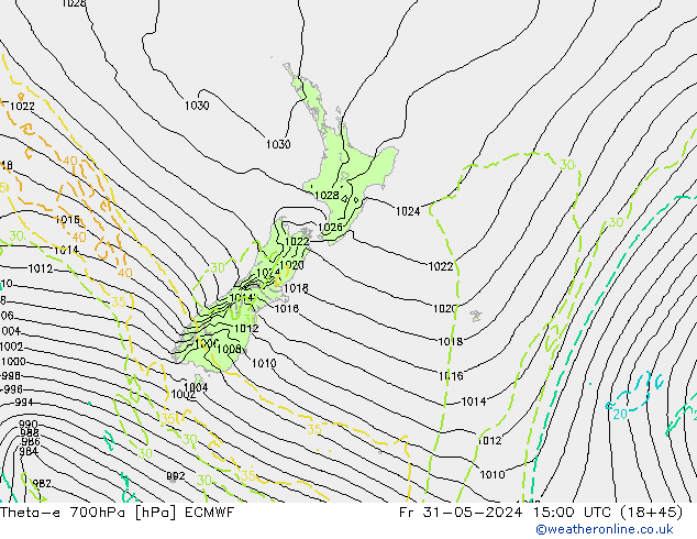 Theta-e 700hPa ECMWF Fr 31.05.2024 15 UTC