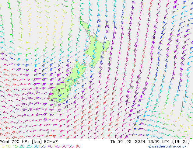 Wind 700 hPa ECMWF Th 30.05.2024 18 UTC