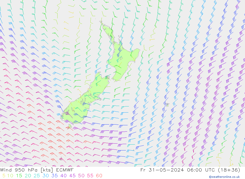 Wind 950 hPa ECMWF Fr 31.05.2024 06 UTC