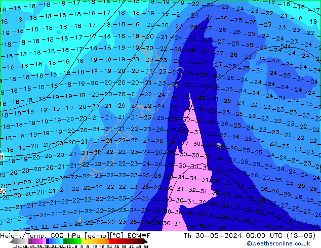 Height/Temp. 500 hPa ECMWF  30.05.2024 00 UTC