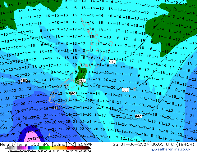 Z500/Rain (+SLP)/Z850 ECMWF so. 01.06.2024 00 UTC