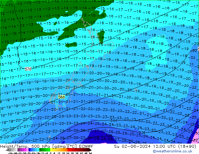 Z500/Rain (+SLP)/Z850 ECMWF Dom 02.06.2024 12 UTC