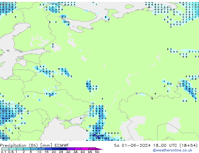 Precipitation (6h) ECMWF Sa 01.06.2024 00 UTC