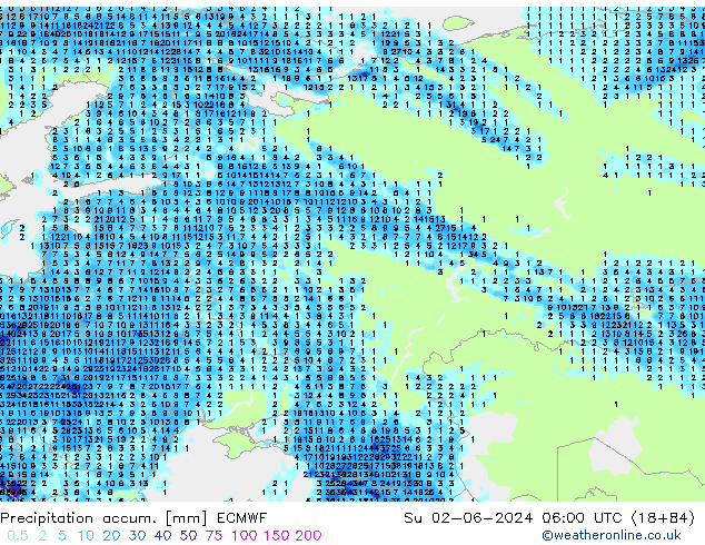 Precipitation accum. ECMWF nie. 02.06.2024 06 UTC