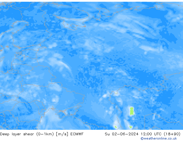 Deep layer shear (0-1km) ECMWF Вс 02.06.2024 12 UTC