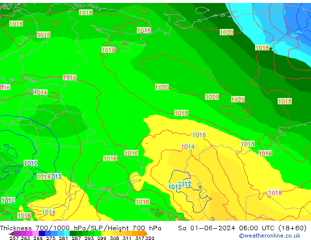 Thck 700-1000 hPa ECMWF Sáb 01.06.2024 06 UTC