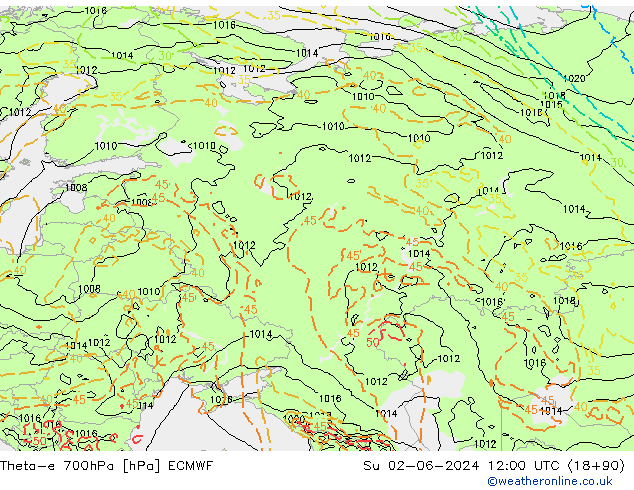 Theta-e 700hPa ECMWF Dom 02.06.2024 12 UTC