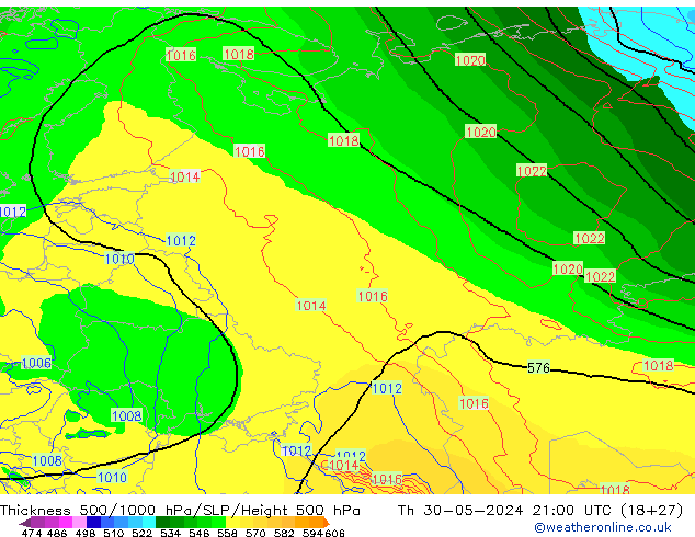 Thck 500-1000hPa ECMWF  30.05.2024 21 UTC