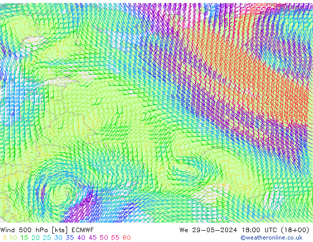 Wind 500 hPa ECMWF wo 29.05.2024 18 UTC