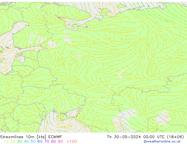 Linha de corrente 10m ECMWF Qui 30.05.2024 00 UTC