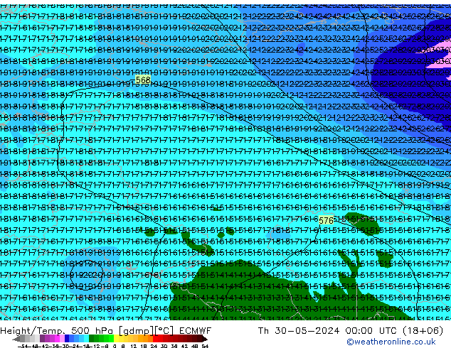 Z500/Rain (+SLP)/Z850 ECMWF Th 30.05.2024 00 UTC