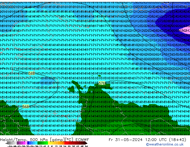 Yükseklik/Sıc. 500 hPa ECMWF Cu 31.05.2024 12 UTC