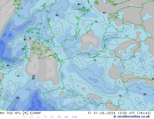 RH 700 hPa ECMWF Fr 31.05.2024 12 UTC