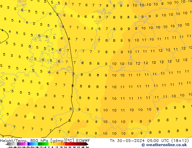 Z500/Rain (+SLP)/Z850 ECMWF czw. 30.05.2024 06 UTC