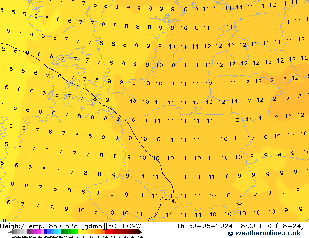 Height/Temp. 850 hPa ECMWF Th 30.05.2024 18 UTC