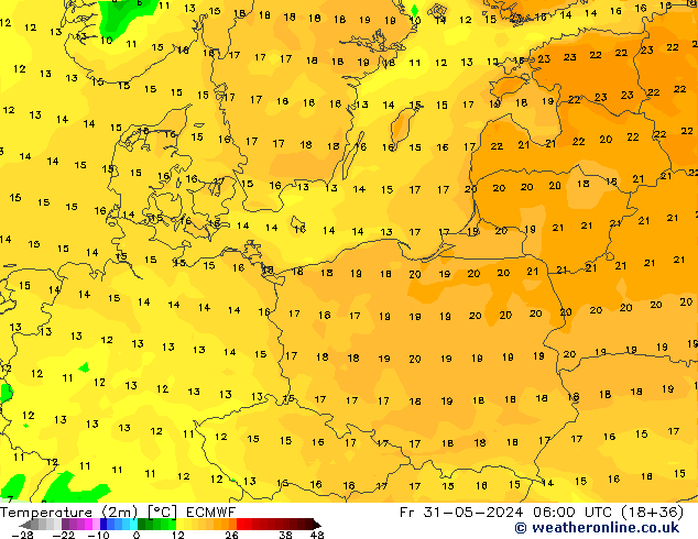 température (2m) ECMWF ven 31.05.2024 06 UTC