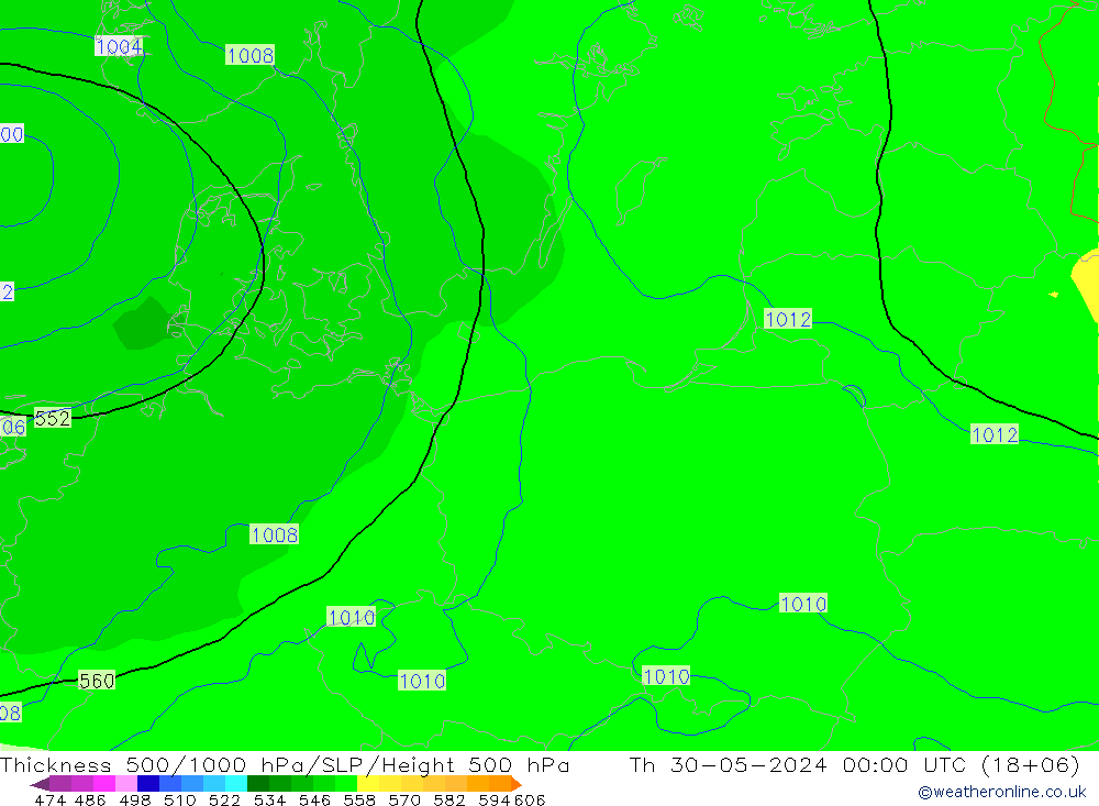 Thck 500-1000гПа ECMWF чт 30.05.2024 00 UTC