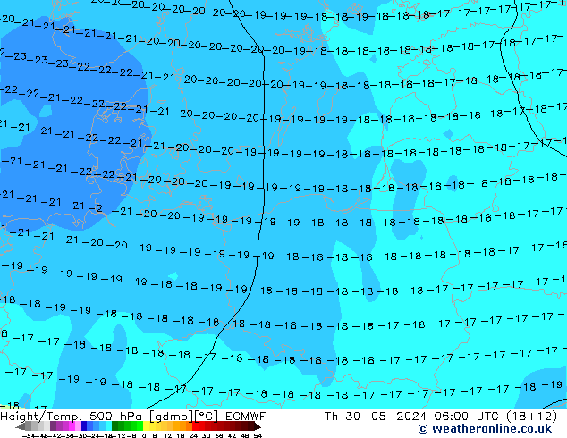 Z500/Rain (+SLP)/Z850 ECMWF czw. 30.05.2024 06 UTC