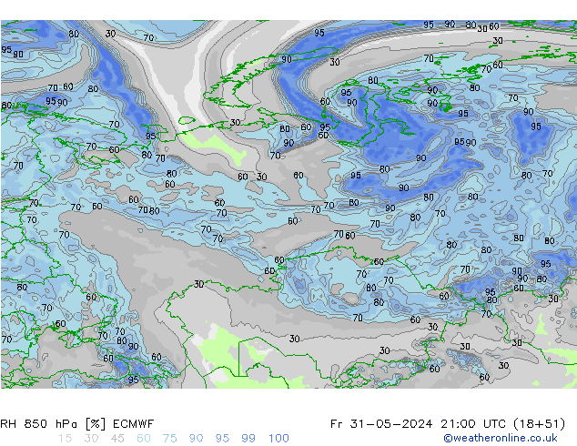 RH 850 hPa ECMWF Fr 31.05.2024 21 UTC