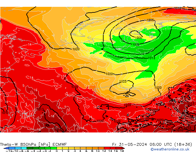 Theta-W 850hPa ECMWF Fr 31.05.2024 06 UTC