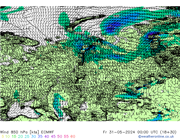 Wind 850 hPa ECMWF Fr 31.05.2024 00 UTC