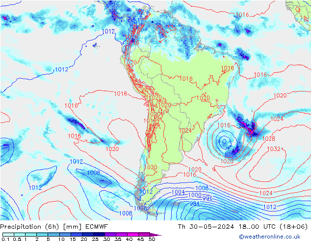 Z500/Rain (+SLP)/Z850 ECMWF jue 30.05.2024 00 UTC