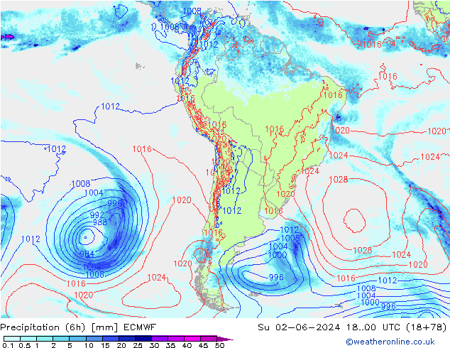 Z500/Rain (+SLP)/Z850 ECMWF Вс 02.06.2024 00 UTC