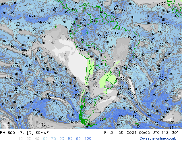 RH 850 hPa ECMWF Fr 31.05.2024 00 UTC