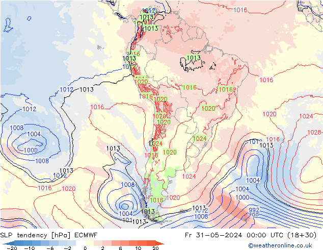 Drucktendenz ECMWF Fr 31.05.2024 00 UTC