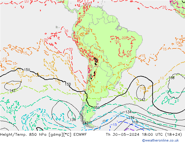 Z500/Rain (+SLP)/Z850 ECMWF jue 30.05.2024 18 UTC