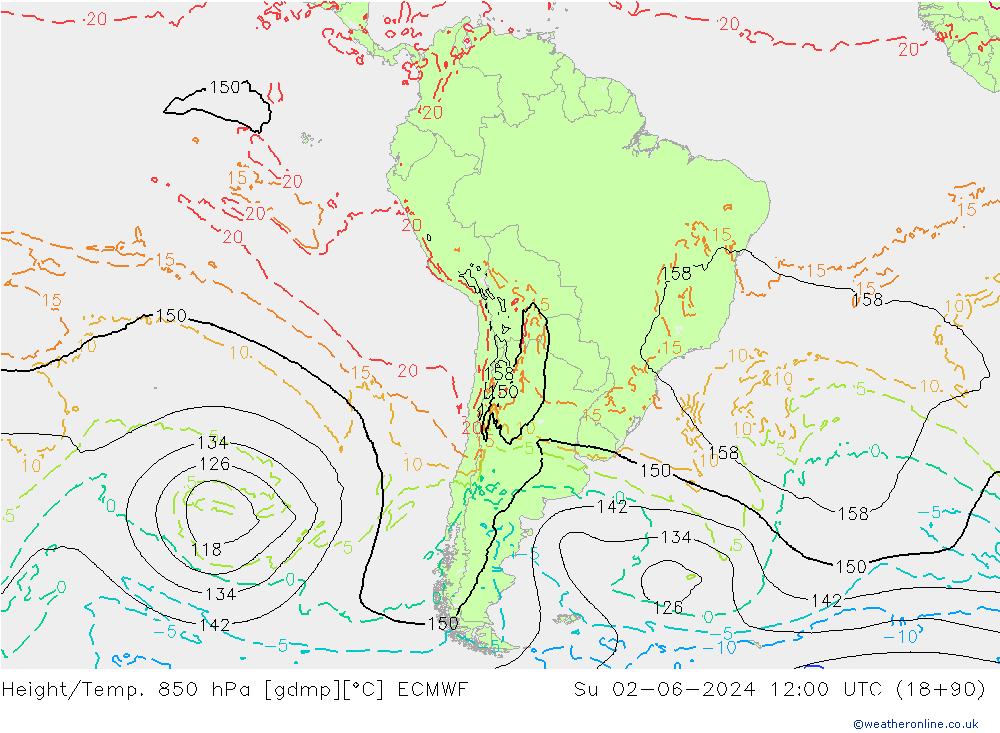 Height/Temp. 850 hPa ECMWF Su 02.06.2024 12 UTC