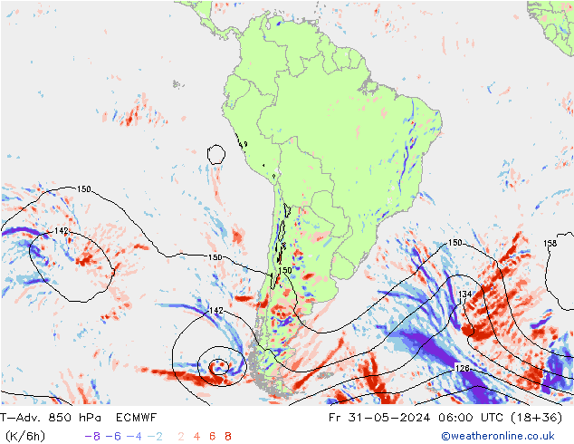 T-Adv. 850 hPa ECMWF pt. 31.05.2024 06 UTC