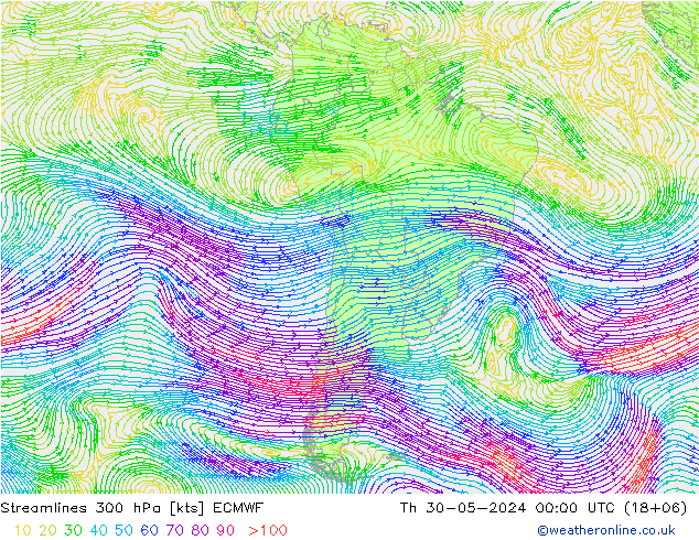 Streamlines 300 hPa ECMWF Th 30.05.2024 00 UTC