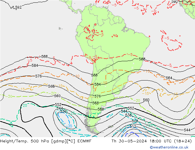 Z500/Rain (+SLP)/Z850 ECMWF jue 30.05.2024 18 UTC