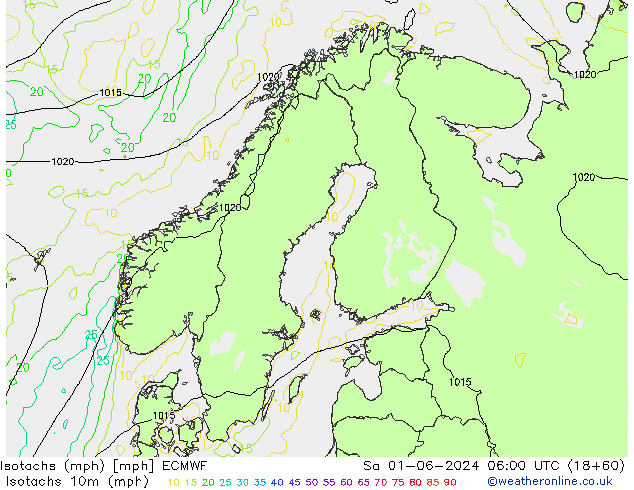 Isotachs (mph) ECMWF Sa 01.06.2024 06 UTC