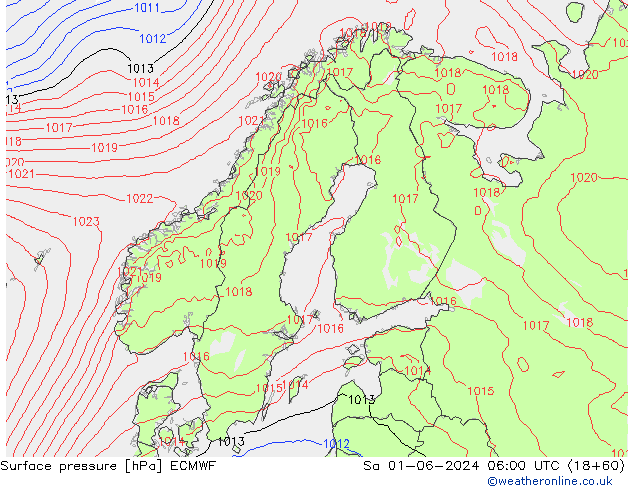 приземное давление ECMWF сб 01.06.2024 06 UTC