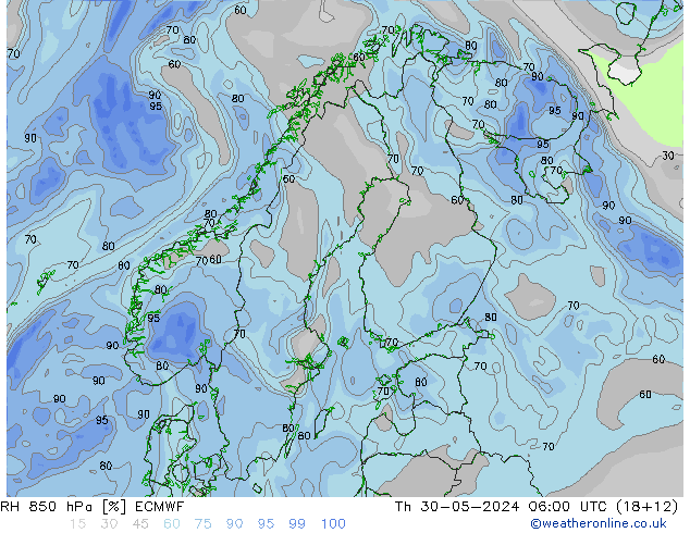 RH 850 hPa ECMWF Th 30.05.2024 06 UTC