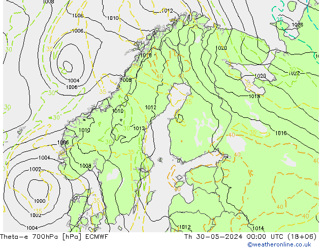 Theta-e 700hPa ECMWF Do 30.05.2024 00 UTC