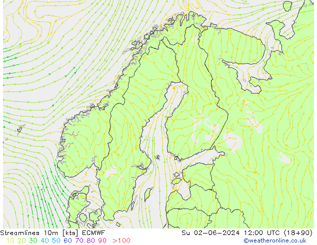 Stroomlijn 10m ECMWF zo 02.06.2024 12 UTC