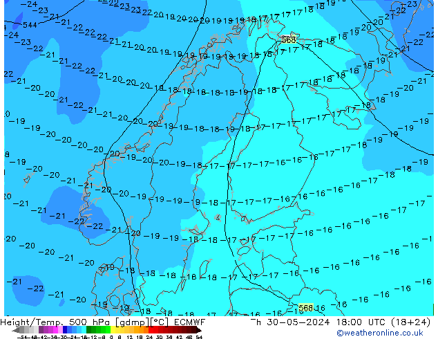 Z500/Rain (+SLP)/Z850 ECMWF чт 30.05.2024 18 UTC