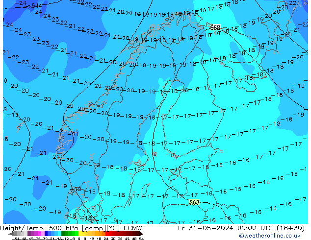 Height/Temp. 500 hPa ECMWF Fr 31.05.2024 00 UTC