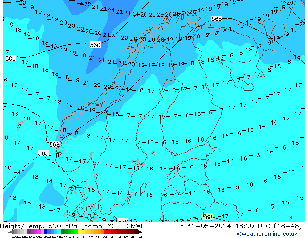 Z500/Rain (+SLP)/Z850 ECMWF Fr 31.05.2024 18 UTC