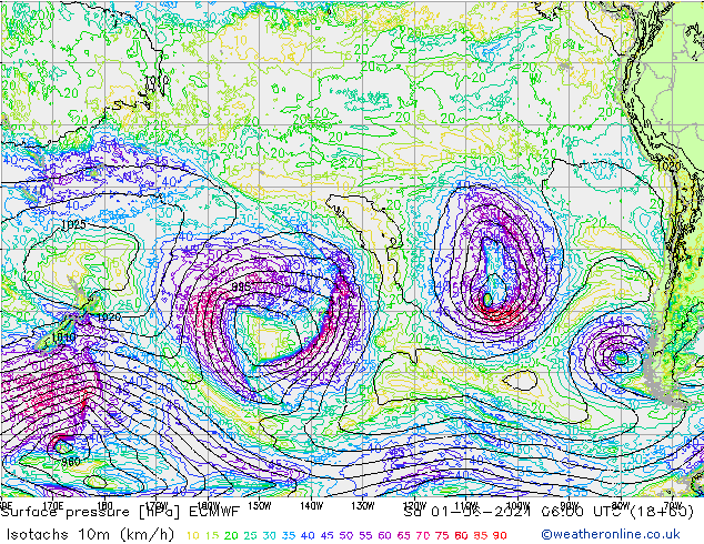 Isotachs (kph) ECMWF Sa 01.06.2024 06 UTC