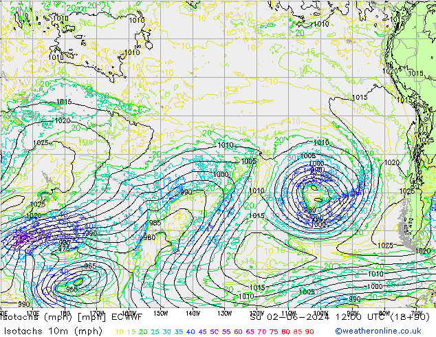 Isotaca (mph) ECMWF dom 02.06.2024 12 UTC