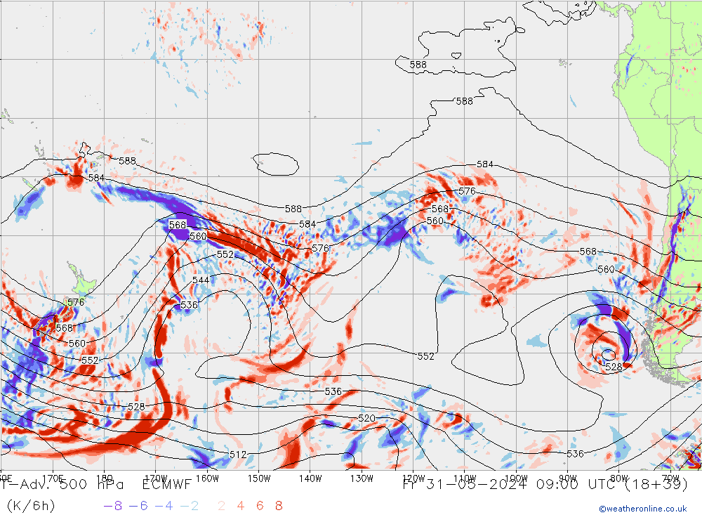 T-Adv. 500 гПа ECMWF пт 31.05.2024 09 UTC