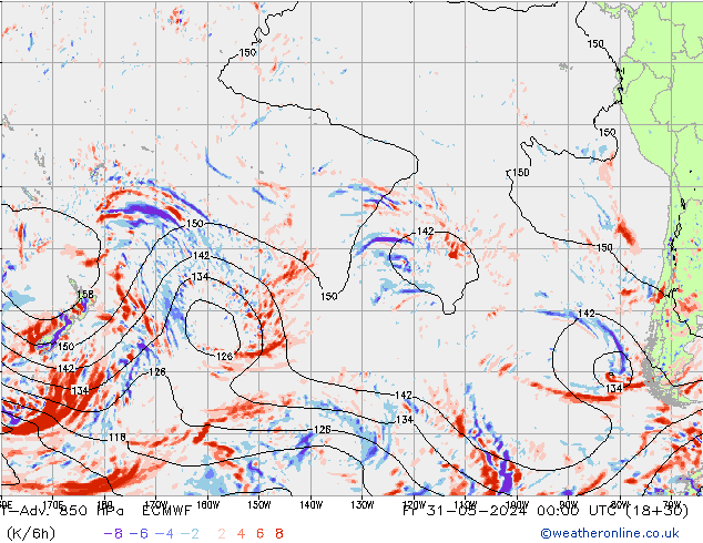 T-Adv. 850 hPa ECMWF Fr 31.05.2024 00 UTC