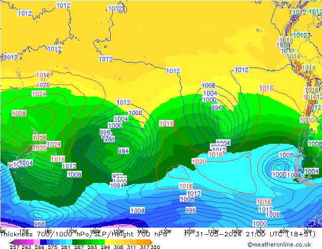 700-1000 hPa Kalınlığı ECMWF Cu 31.05.2024 21 UTC