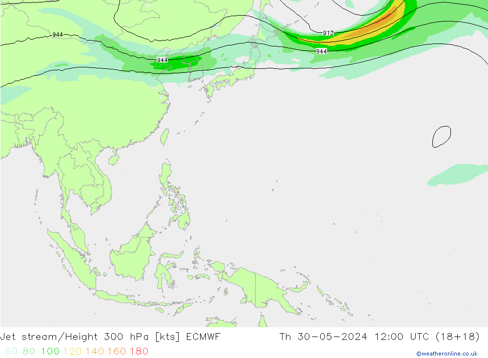 Jet stream/Height 300 hPa ECMWF Th 30.05.2024 12 UTC