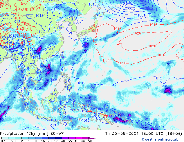 Precipitation (6h) ECMWF Th 30.05.2024 00 UTC