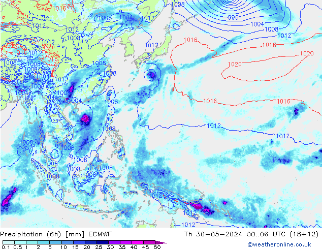 Z500/Rain (+SLP)/Z850 ECMWF Th 30.05.2024 06 UTC